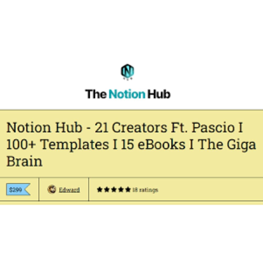 Notion Hub – 21 Creators Ft. Pascio I 100+ Templates I 15 eBooks I The Giga Brain by Edward